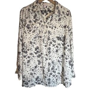 Isabel Maternity Womens XXL White Black Floral Print Button Up Tunic Top